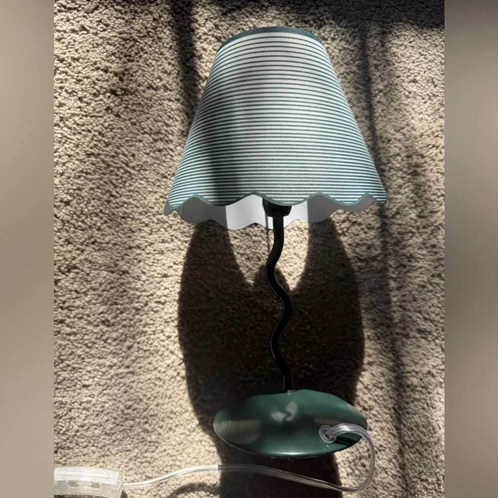 Striped Green & White Table Lamp Pair - Modern Home Accent